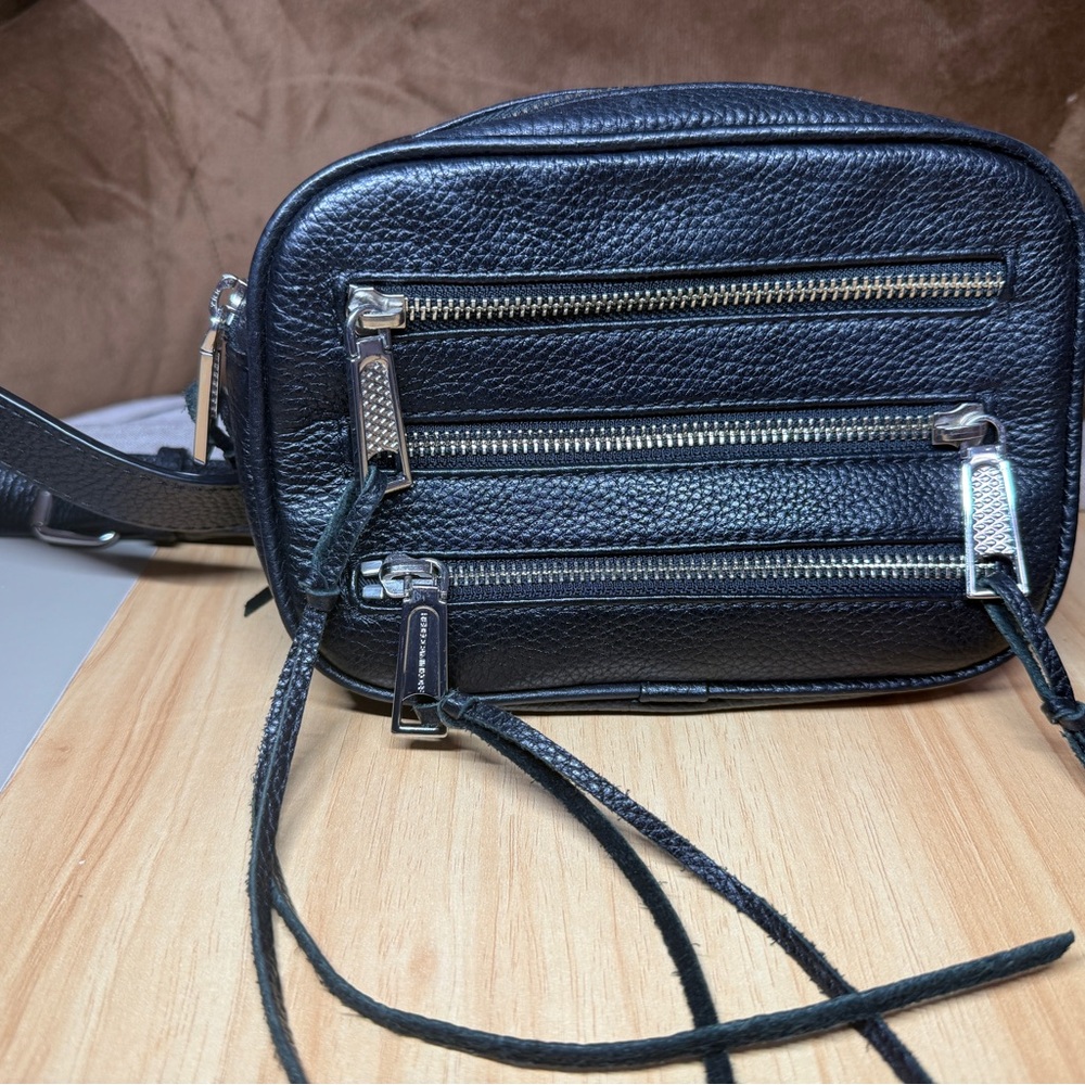 Rebecca Minkoff Black Leather Belt bag with Silver Zippers